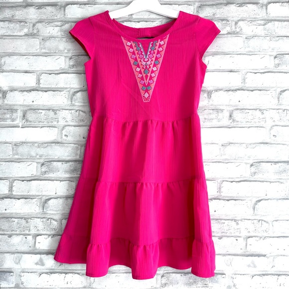 Wonder Nation Girls Pink Cap Sleeves Tiered Dress - Size M (7/8) - Picture 1 of 8